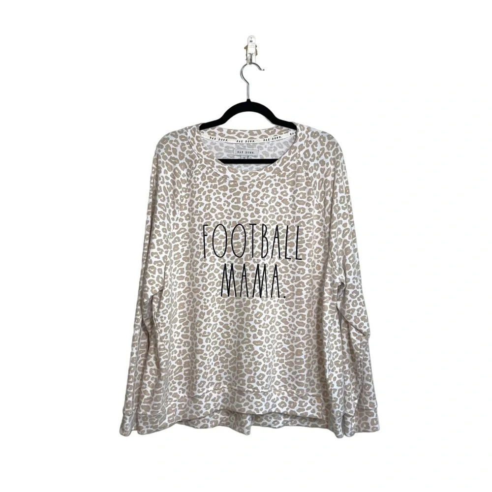 Rae Dunn Football Mama Cream & White Leopard Print Sweatshirt 1X Women’s